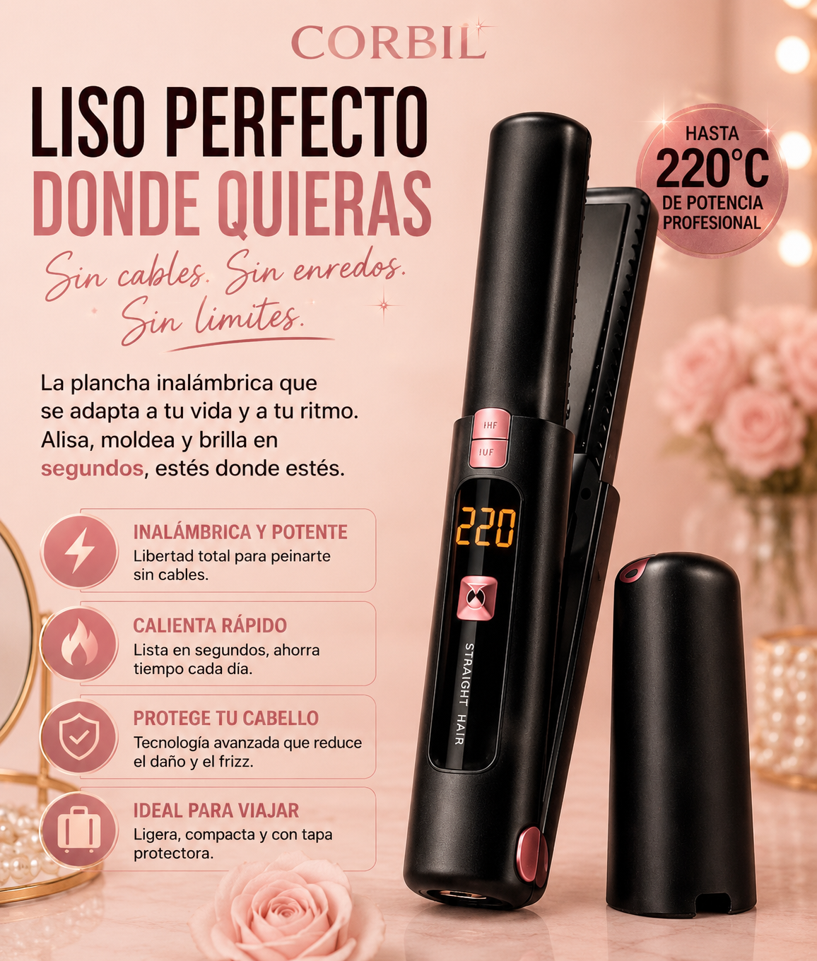 CORBIL™ Pocket Styler – Plancha de Pelo Inalámbrica Portátil