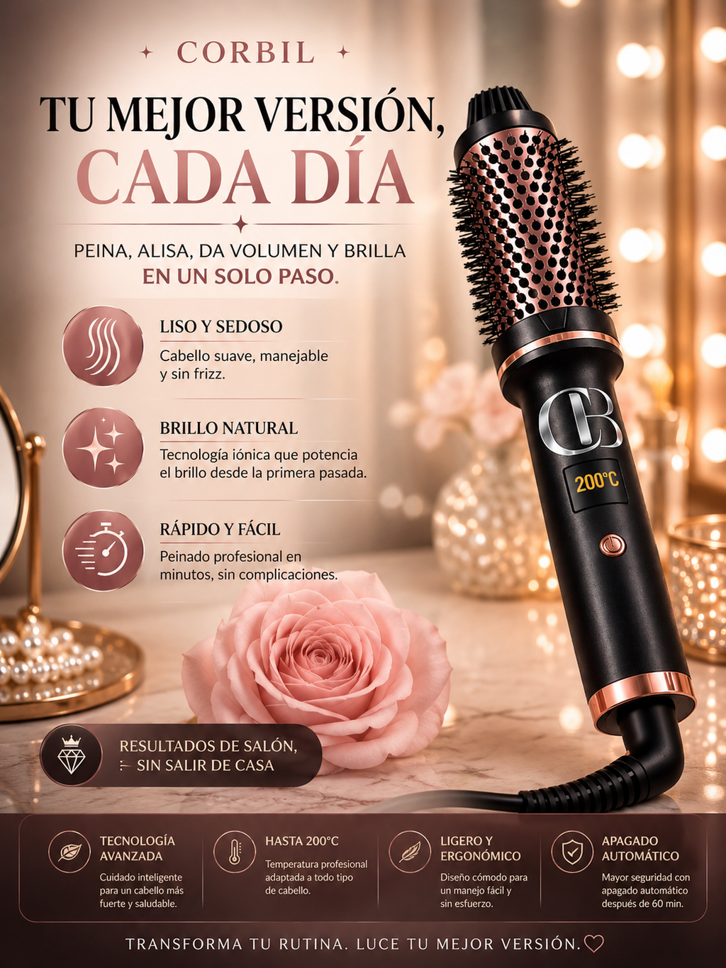 CORBIL™ Pro Brush – Cabello Liso, Brillante y Sin Esfuerzo