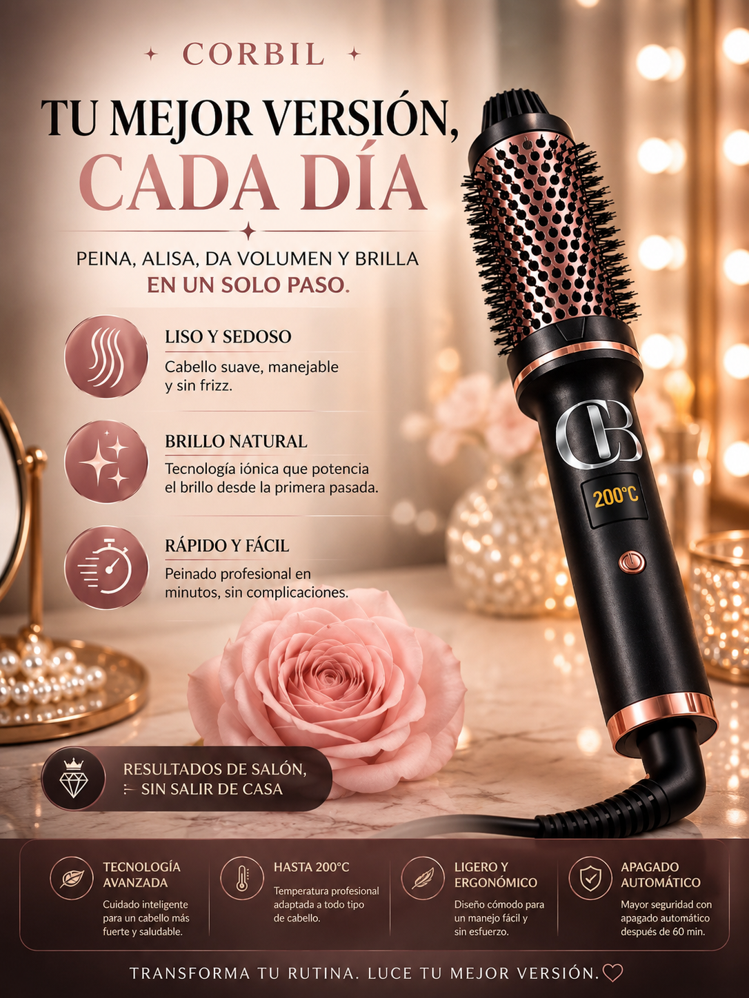 CORBIL™ Pro Brush – Cabello Liso, Brillante y Sin Esfuerzo