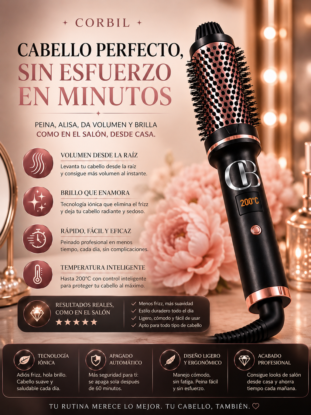 CORBIL™ Pro Brush – Cabello Liso, Brillante y Sin Esfuerzo