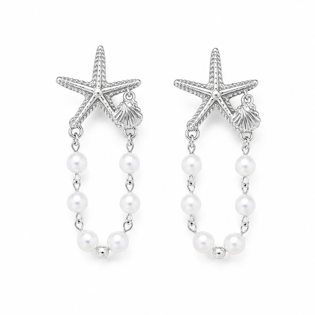 Pendientes Marina Dorada™ Chapados en Oro | Perlas y Estrella de Mar