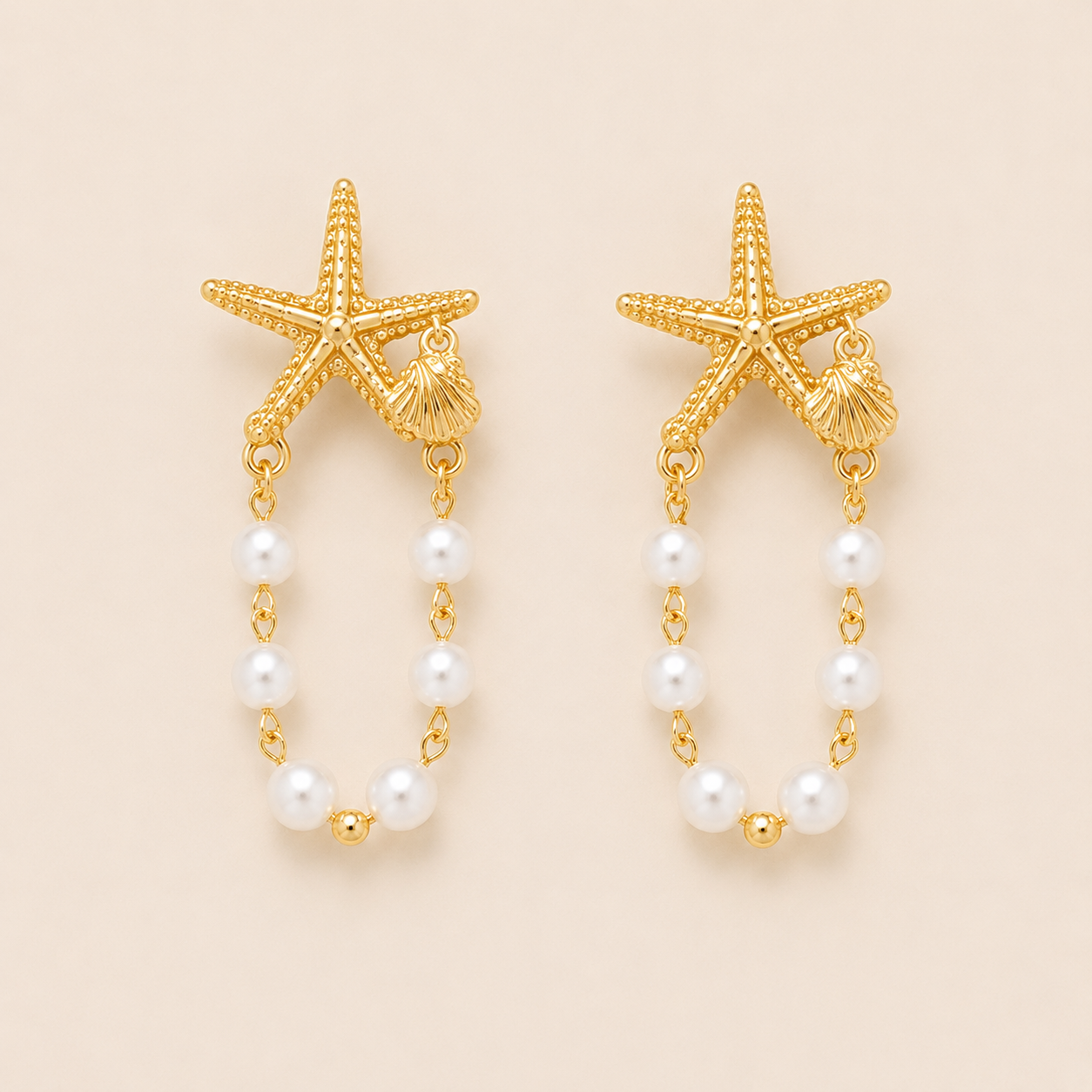 Pendientes Marina Dorada™ Chapados en Oro | Perlas y Estrella de Mar
