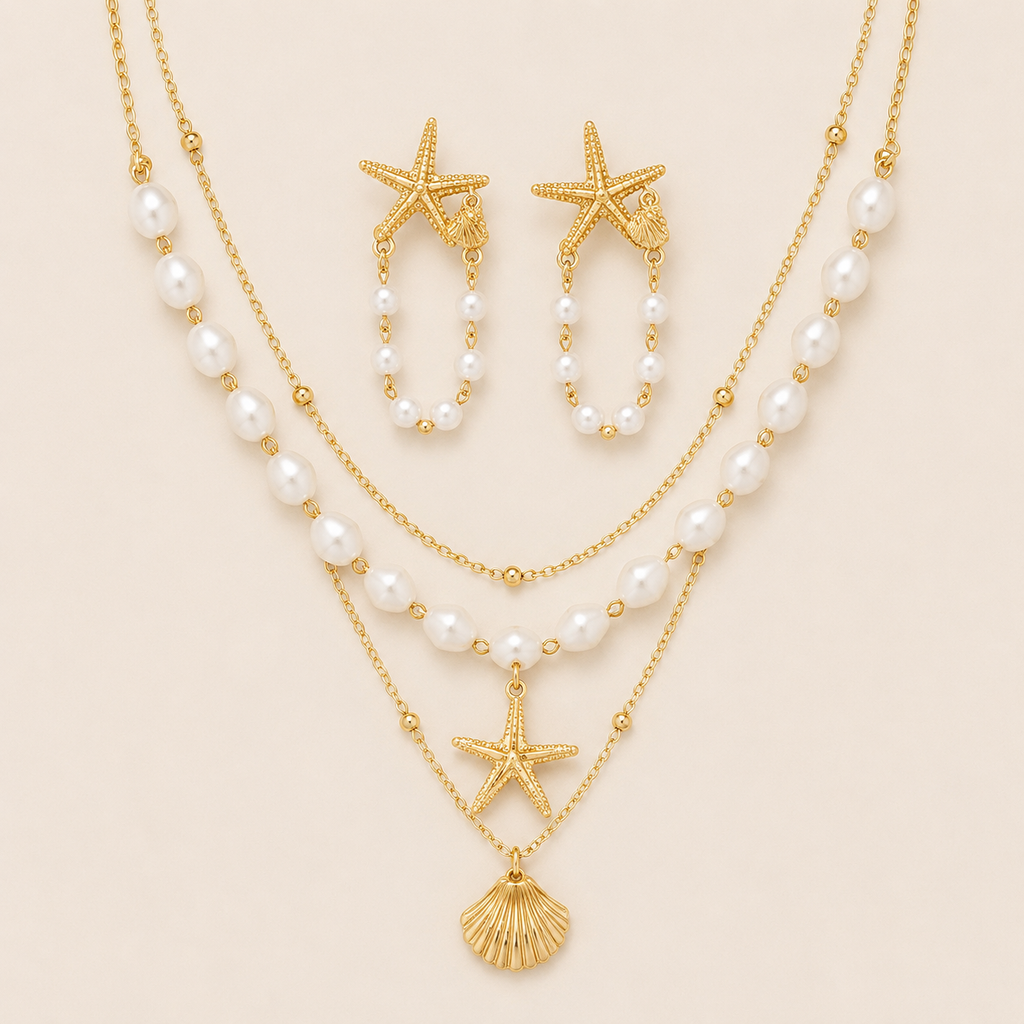 Pack Marina Dorada™ | Collar y Pendientes Chapados en Oro