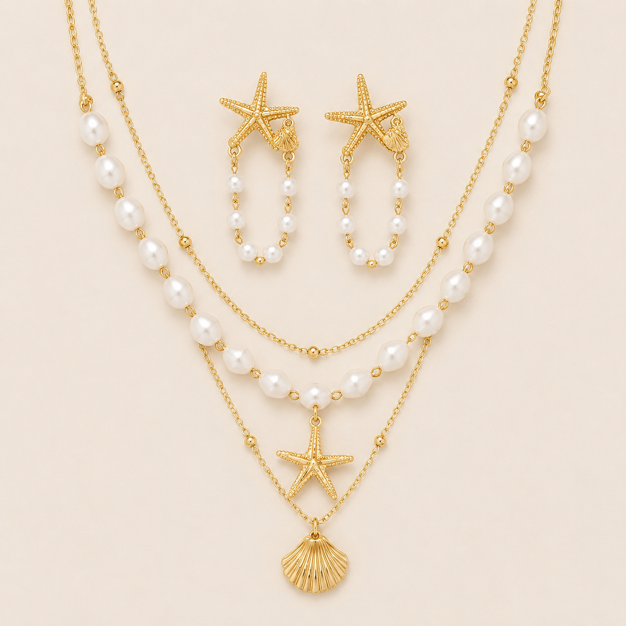 Pack Marina Dorada™ | Collar y Pendientes Chapados en Oro