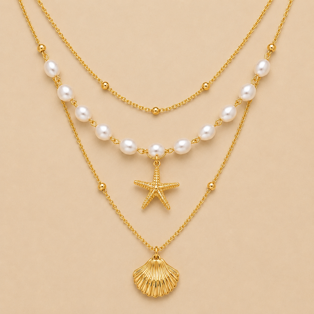 Collar Marina Dorada™ Chapado en Oro | Perlas y Encantos del Mar