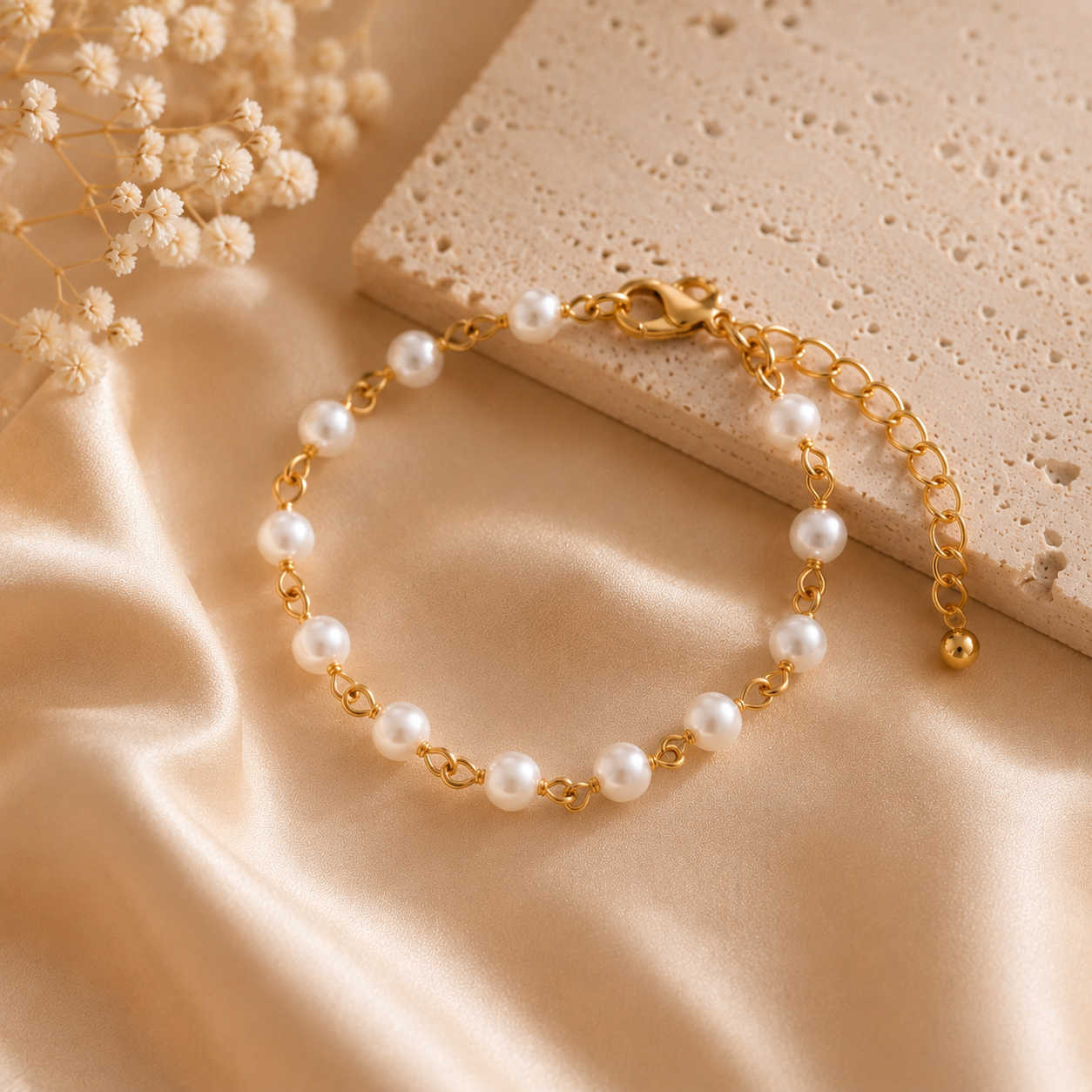 Pulsera Perlas Marinas Chapada en Oro