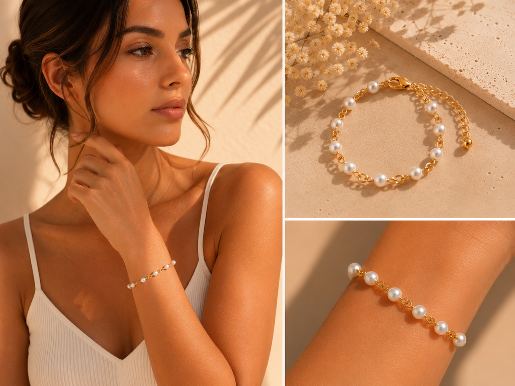 Pulsera Perlas Marinas Chapada en Oro