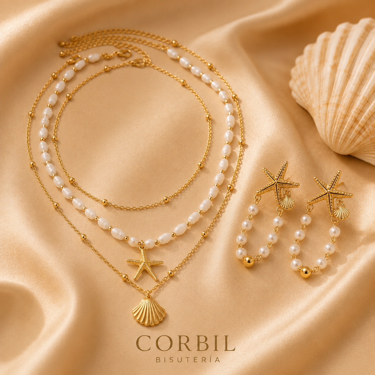 Pack Marina Dorada™ | Collar y Pendientes Chapados en Oro